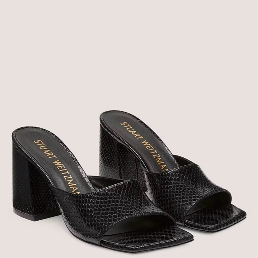 Stuart Weitzman Tia 85 Flareblock Sandal Black Croc